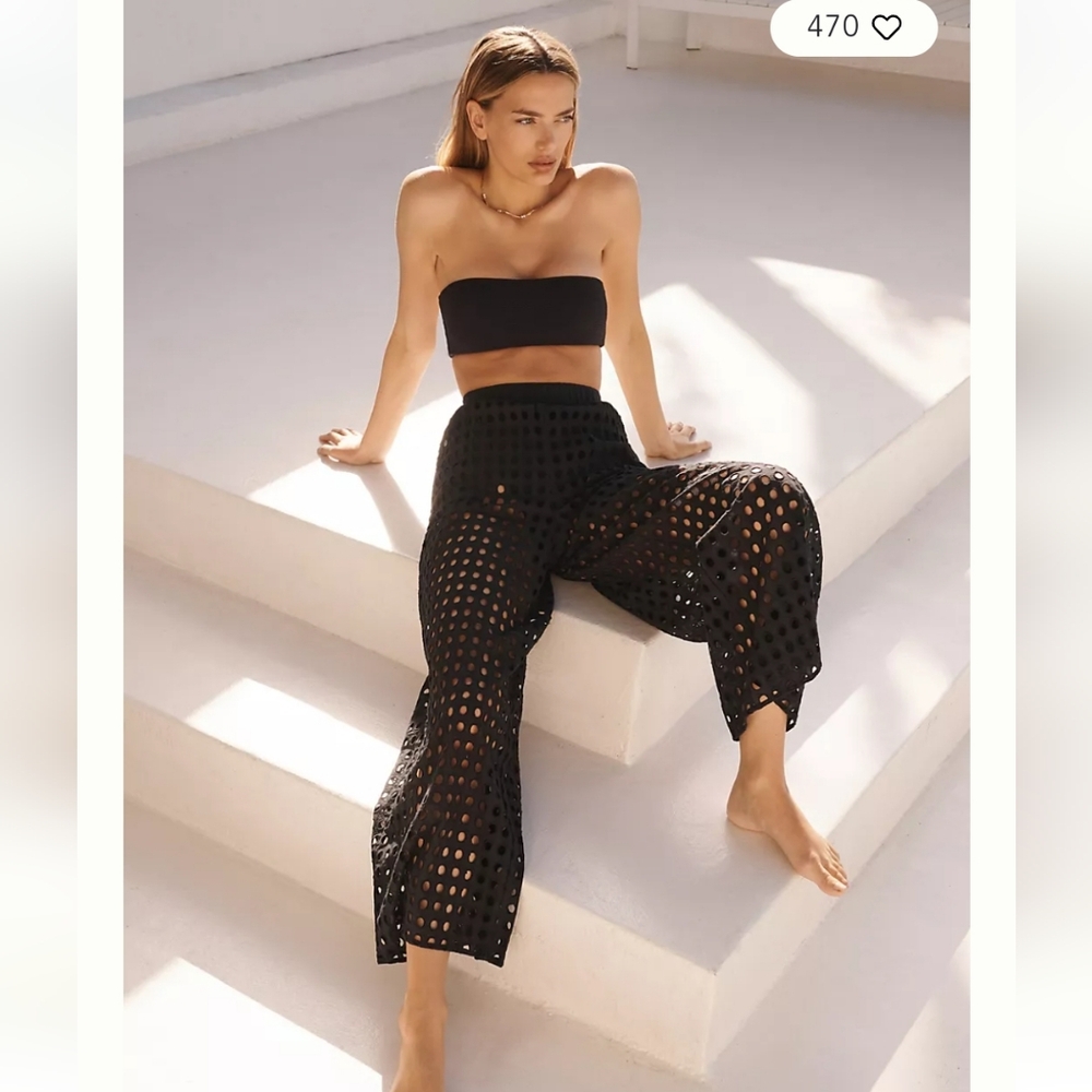 Anthropologie Solid And Striped The Delaney Eyelet Pants Black Cotton Size Large
